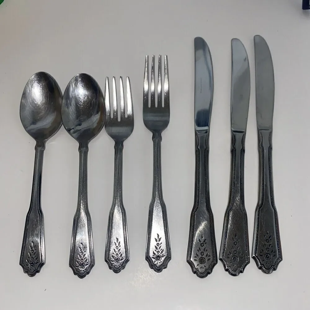 Lot of 7 BRENTWOOD Rogers Co Matte Stainless Korea Flatware Spoon Knife Fork VTG